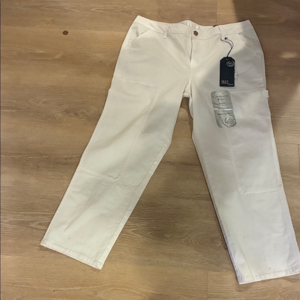 New With Tags 1822 White Carpenter Pants Straight Leg Jeans Utility Size 14